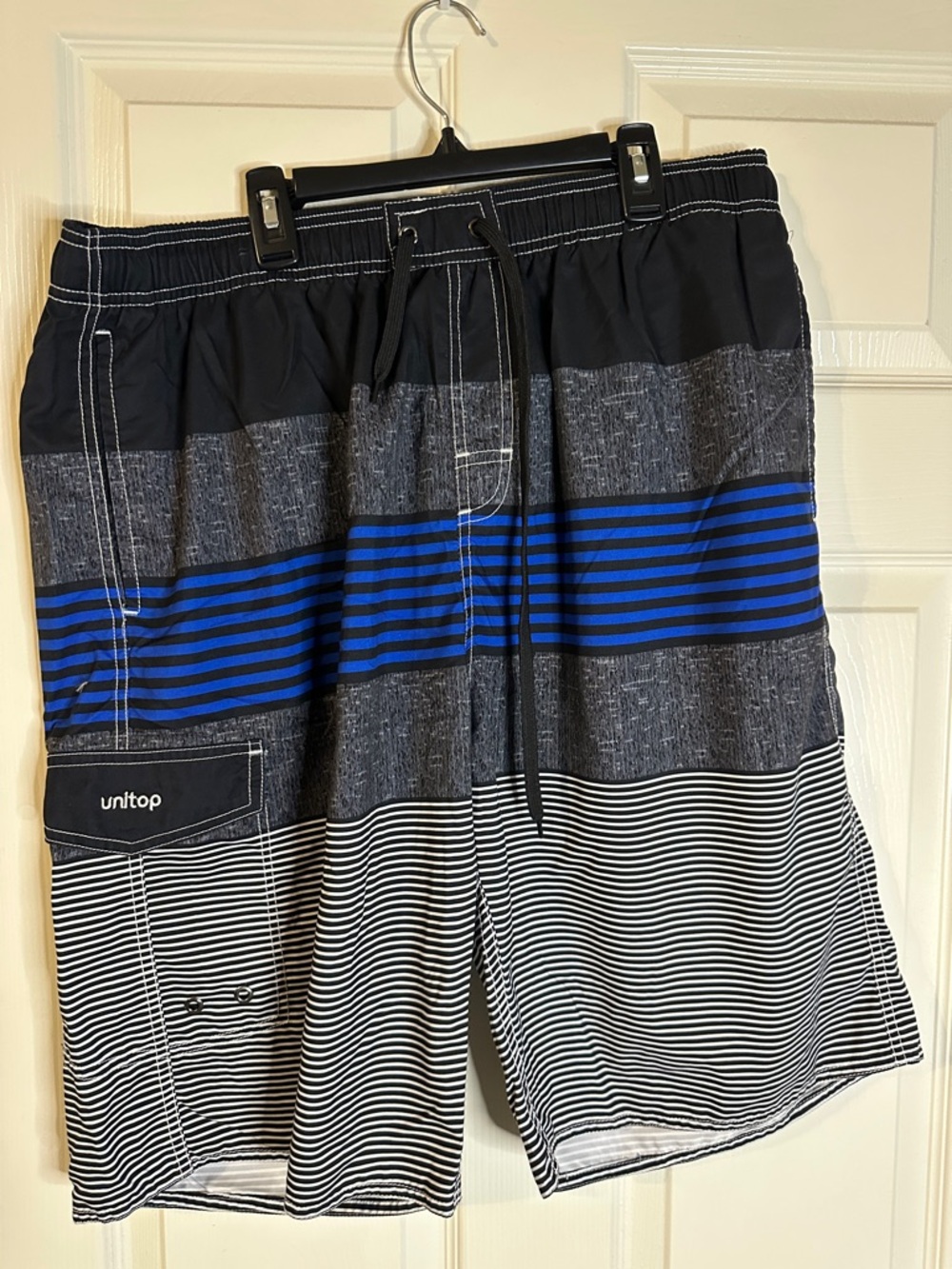 Unitop Men’s Black & Blue Striped Board Shorts